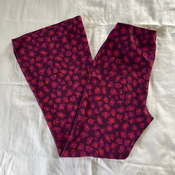 Anthropology Maroon Cheetah Print High Waist Flare Bell Bottom Pants | Size M - Picture 7 of 7